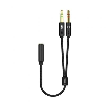 Cable Estéreo Aisens A128-0418/ Jack 3.5 Hembra - 2x Jack 3.5 Macho/ 25cm/ Negro