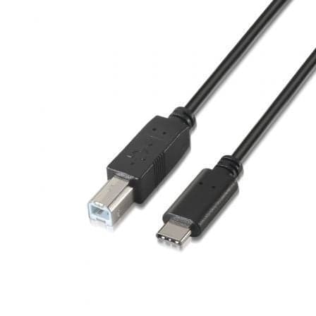 Cable USB 2.0  Impresora Aisens A107-0054/ USB Tipo-C Macho - USB Tipo-B Macho/ 480Mbps/ 2m/ Negro