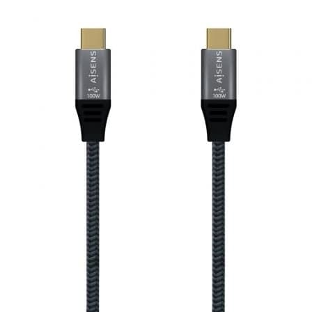 Cable USB 2.0 Tipo-C Aisens A107-0629 5A 100W/ USB Tipo-C Macho - USB Tipo-C Macho/ Hasta 100W/ 480Mbps/ 2m/ Gris