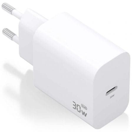 Cargador de Pared GaN Aisens A110-0940/ 1xUSB Tipo-C/ 30W/ Blanco