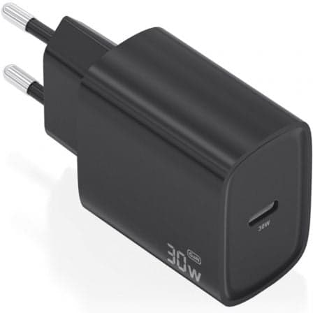 Cargador de Pared GaN Aisens A110-0951/ 1xUSB Tipo-C/ 30W/ Negro