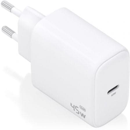 Cargador de Pared GaN Aisens A110-0969/ 1xUSB Tipo-C/ 45W/ Blanco