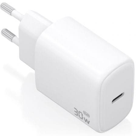 Cargador de Pared GaN Aisens A110-0975/ 1xUSB Tipo-C/ 30W/ Blanco