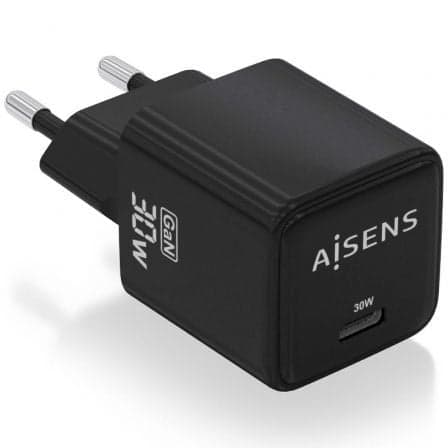 Cargador de Pared GaN Aisens ASCH-30W1P036-BK/ 1xUSB Tipo-C/ 30W