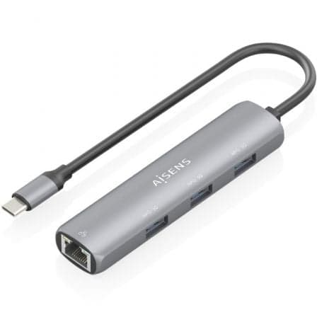 Hub USB Tipo-C Aisens ASUC-4P038-GR/ 3xUSB/ 1xRJ45/ Gris
