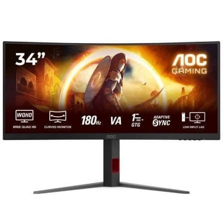 Monitor Gaming Ultrapanorámico Curvo AOC CU34G4 34"/ WQHD/ 1ms/ 180Hz/ VA/ Regulable en altura/ Negro