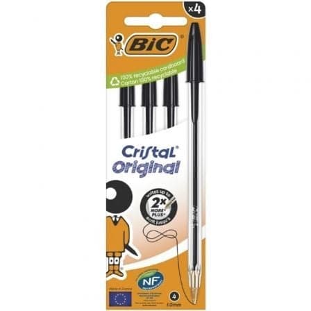 Bolígrafos de Tinta de Aceite Bic Cristal Original 516335/ 4 unidades/ Negros