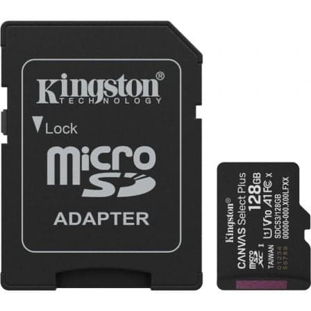 Tarjeta de Memoria Kingston CANVAS Select Plus 128GB microSD XC con Adaptador/ Clase 10/ 150MBs