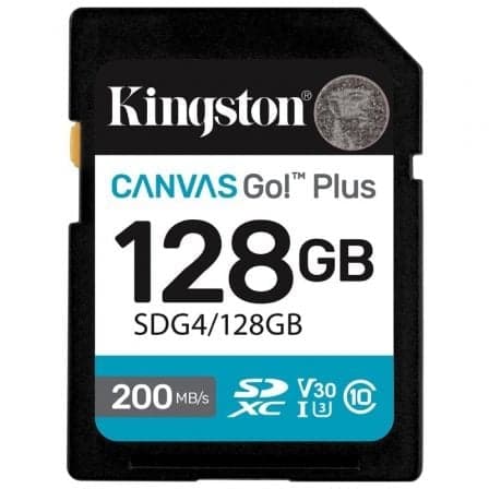 Tarjeta de Memoria Kingston CANVAS Go! Plus 128GB SD XC/ Clase 10/ 200MBs