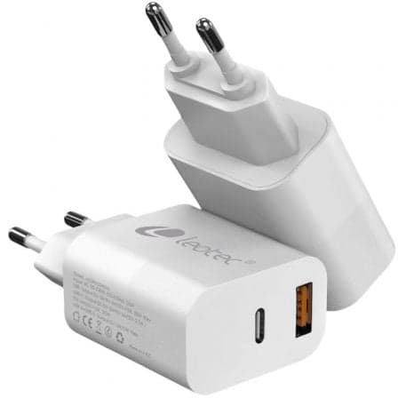 Cargador de Pared Leotec LECSPH20W2W2/ 1xUSB Tipo-C/ 1xUSB/ 20W