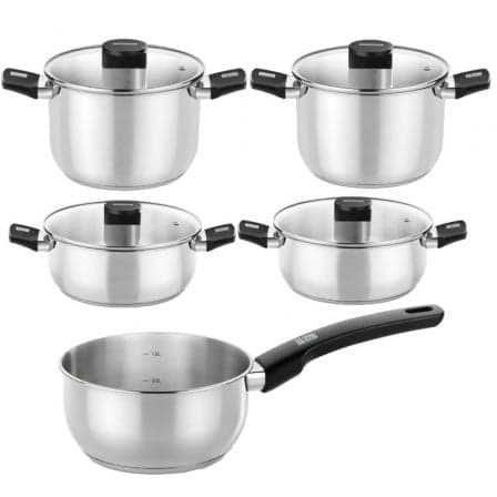 Pack Batería de Cocina Elite Monix M240002/ Cazo Ø14cm/ Ollas Ø20 - 24cm/ Cacerolas Ø20 - 24cm/ Acero Inoxidable/ Apta para Inducción