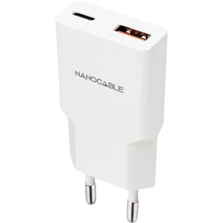Cargador de Pared Nanocable 10.10.2025/ 1xUSB Tipo-C/ 1xUSB/ 25W/ Blanco