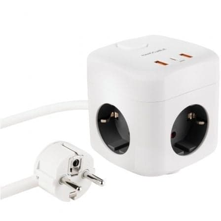 Regleta Nanocable 10.37.0011/ 3 Tomas de corriente/ 2 USB - 1 USB Tipo-C/ Cable 1.4m/ Blanca
