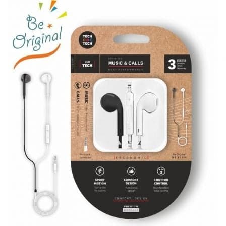 Auriculares Intrauditivos Tech One Tech earTECH B&W Be Original TEC1011/ con Micrófono/ Mini Jack 3.5/ Blanco y Negro