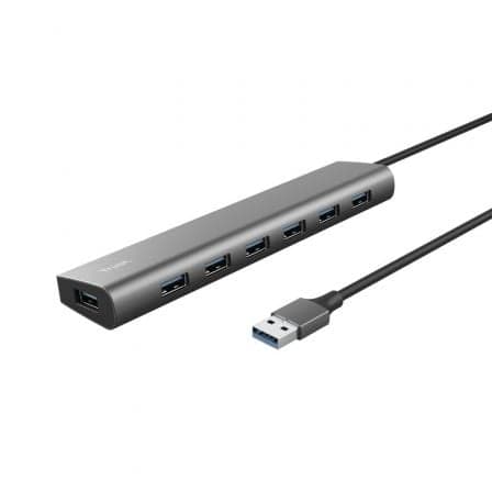 Hub USB 3.2 Gen1 Trust Halyx/ 7xUSB/ 1xUSB-C/ Gris