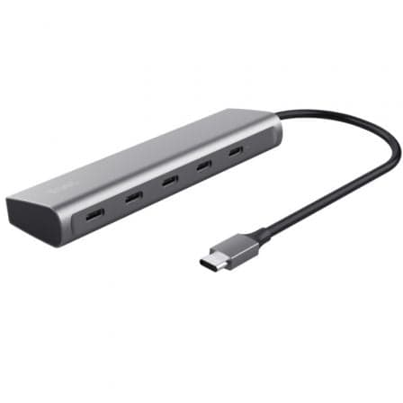 Hub USB Tipo-C Trust Halyx/ 4xUSB Tipo-C/ 1xUSB Tipo-C PD/ Gris