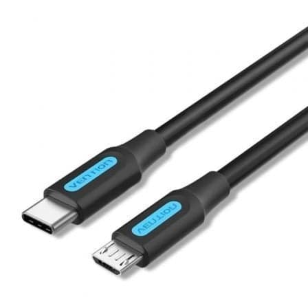 Cable USB 2.0 Tipo-C Vention COVBF/ USB Tipo-C Macho - MicroUSB Macho/ 480Mbps/ 1m/ Negro