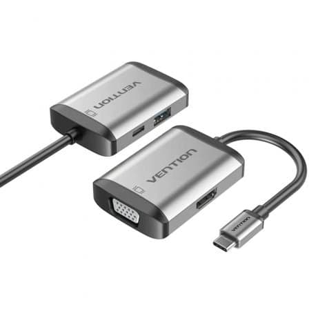 Conversor Vention TFAHB/ 1xUSB/ 1xHDMI/ 1xVGA/ 1xUSB Tipo-C PD/ Gris