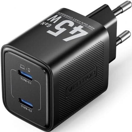 Cargador de Pared GaN Vention FEFB0-EU/ 2xUSB Tipo-C/ 45W