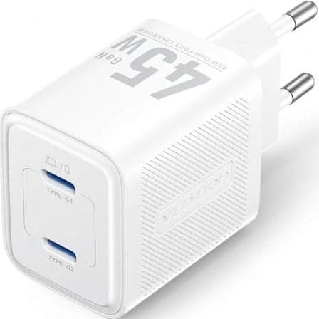 Cargador de Pared GaN Vention FEFW0-EU/ 2xUSB Tipo-C/ 45W