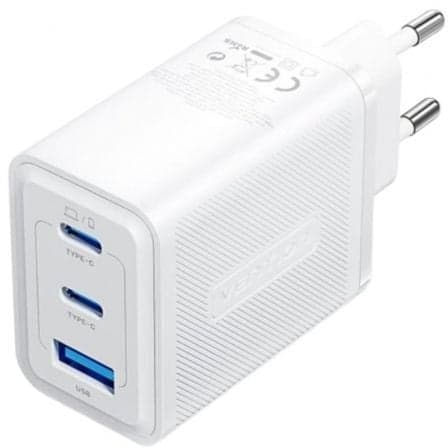 Cargador de Pared GaN Vention FERW0-EU/ 2xUSB Tipo-C/ 1xUSB/ 65W