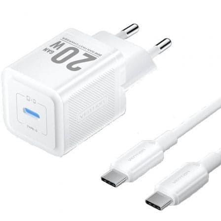 Cargador de Pared GaN Vention TZ-FEPW0-EU-01/ 1xUSB Tipo-C + Cable USB Tipo-C/ 20W