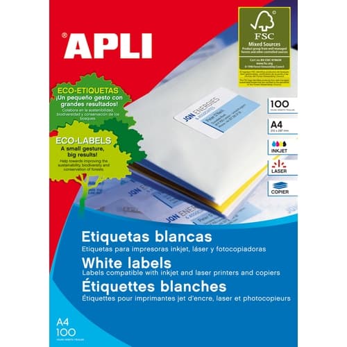 APLI  ETIQUETA A4 70X36 100H BLANCO INKJET/LASER
