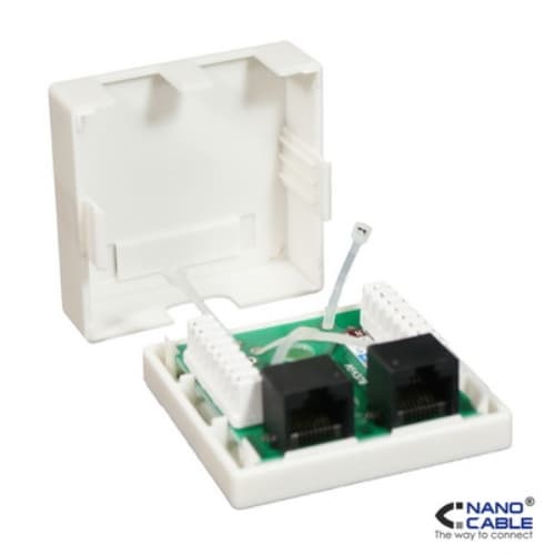 Nanocable - Roseta de superficie RJ45 CAT.6 UTP 2 tomas - color BLANCO