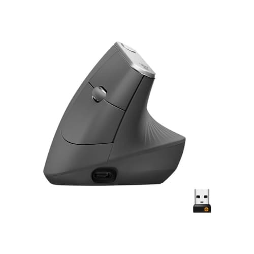 Logitech MX Vertical - Ratón - ergonómico - óptico - 6 botones - inalámbrico, cableado - Bluetooth, 2.4 GHz - receptor inalámbrico USB - grafito