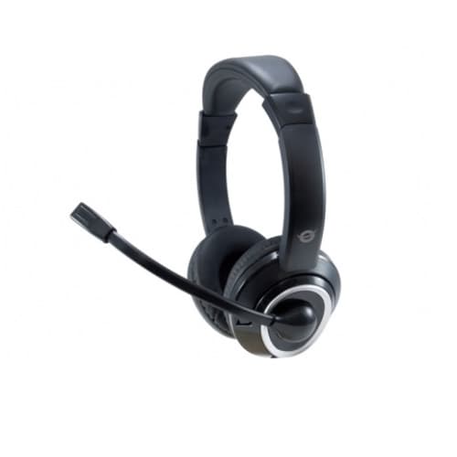 Conceptronic - Auricular Polona USB - Micrófono flexible - Control de volumen - Negro/blanco