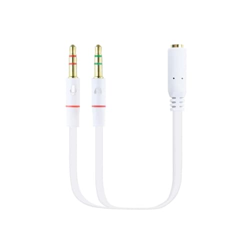 Nanocable - Cable Adaptador Audio Jack 3.5/H de 4 Pines a 2 Jack 3.5/M de 3 Pines - 20cm - Blanco