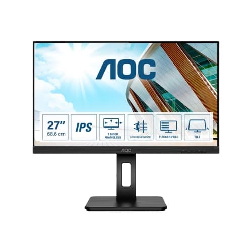 AOC - Monitor LED 27P2Q - 27" - IPS - 1920 x 1080 Full HD - 75Hz - 4 ms - Regulable en Altura - Pivotante - HDMI, DVI, DisplayPort, VGA - 4xUSB - Altavoces - Negro