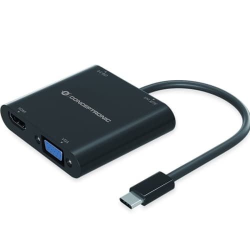 Conceptronic - Adaptador USB-C 4 en1  DONN09 - HDMI VGA USB-C PD USB 3.0 Jack Audio