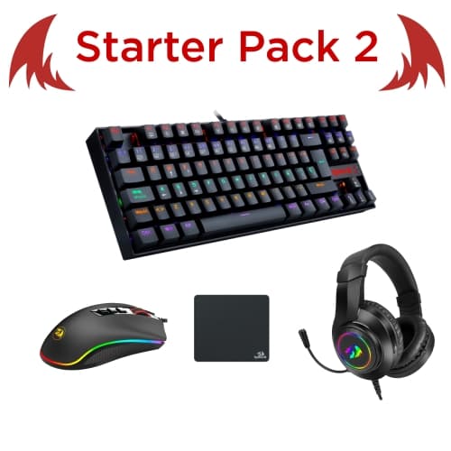 Redragon Starter Pack 2 - Teclado Kumara 2 - Ratón Cobra - Auricular Hylas - Alfombrilla flick L