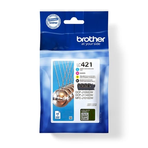 BROTHER Pack de 4 cartuchos de tinta negro, cian, magenta y amarillo LC421VAL para DCP-J1050DW / DCP