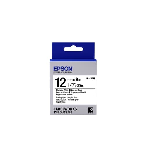 C.12mm EPSON Labelworks negro s/ blanco mate 9m. papel mate (LC-4WBB) LW300/LW400/LW900P