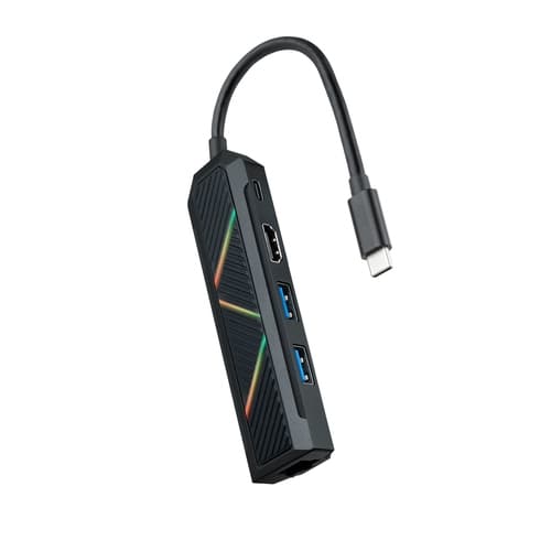 Nanocable - Docking Station - Entrada USB-C - 2 x USB-A 3.1 - 1 x USB-C Power delivery 100W carga - HDMI hasta 4K 30hz - 1 x RJ45 Gigabit - Leds de iluminación - Cable 15 cm - Win/Mac/Android/Linux
