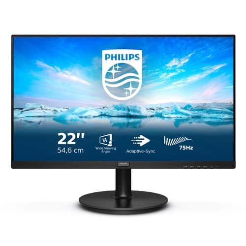Philips - Monitor LED 222V8LA/00 - 22" - 1920x1080 Full HD @ 75Hz - VA - 4 ms - HDMI, VGA, DisplayPort - Negro