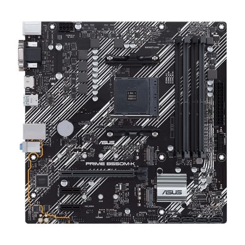 Asus Prime B550M-K - Socket AM4 - 4 x DDR4 (Hasta 4600 Mhz OC) - 1 x M.2 - USB 2.0 (0/4) - USB 3.2 (6/2) - VGA - DVI-D - HDMI