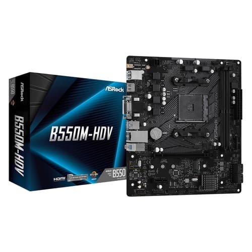 Placa base AM4 microATX Asrock B550M-HDV - 2xDDR4 (hasta 648GB 4733 Mhz OC) - 4 x SATA RAID - 1 x M.2 - USB 2.0 (2/4) - USB 3.2 (4/2) - HDMI - VGA - DP
