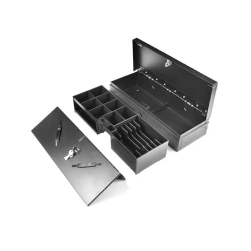 V46 HQ-B - CAJON PORTAMONEDAS AUTOMÁTICO VERTICAL 46 X 17 CM, 6 COMPARTIMENTOS PARA BILLETES, 8 GAVETAS PARA MONEDAS, RJ12, 24V