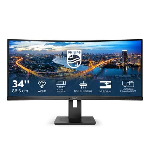 Monitor Profesional Ultrapanorámico Curvo Philips 34"/ WQHD/ Multimedia/ Negro / Base USB - USB-C (Docking)