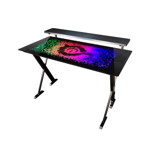 Talius Mesa Gaming Warship X1 con Iluminacion LED RGB - Tablero de Cristal Templado 120x60cm - Mando en el Cable - Patas de Acero - Hasta 60kg - Color Negro