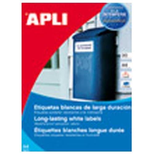 Apli Etiquetas Blancas Poliester Resistentes Intemperie A4 210 x 297 mm - 100 Hojas Adhesivo permanente, láser