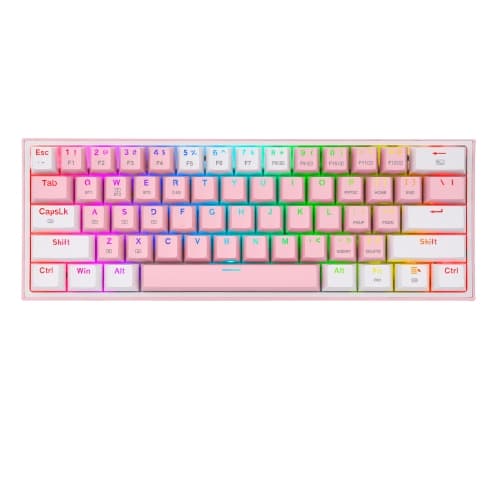 Redragon - FIZZ PRO Teclado Mecanico Gaming Inalámbrico RGB Rosa/Blanco REACONDICIONADO