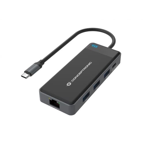 ADAPTADOR USB-C 7IN1 CONCEPTRONIC HDMIx2  USB-C PD 100W USB-A  RJ45 GIGABIT DONN14G