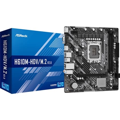 Placa base 1700 microATX ASRock H610M-HDV/M.2 R2.0 2xDDR4 (hasta 64GB 3200 Mhz OC) - 4xSATA - 1 x M.2 - USB 2.0 (4/2) - USB 3.2 (2/2) - HDMI - VGA - DP
