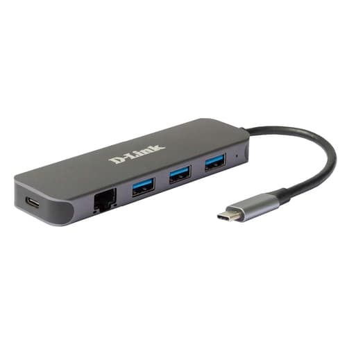 D-Link DUB-2334 - Hub USB-C - 1 x Gigabit LAN - 3 x USB 3.0 - 1 x USB-C Thunderbolt de carga Power Delivery hasta 60W