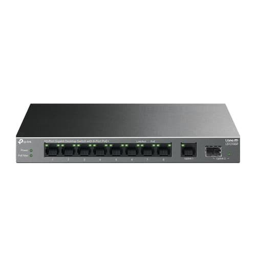 SWITCH NO GESTIONABLE TP-LINK LS1210GP LITEWAVE 9P GIGA 1P SFP GIGABIT SOBREMESA CARCAS DE METAL 8P PoE+