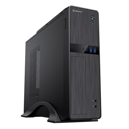 Caja sobremesa microATX Slim Unyka UK-52112 - FA SFX 450W - USB 3.0 x2 , USB-C x 2, Audio, Micrófono - 405x100x314 - 4 perfil bajo - 60mm altura CPU - 190mm gráfica